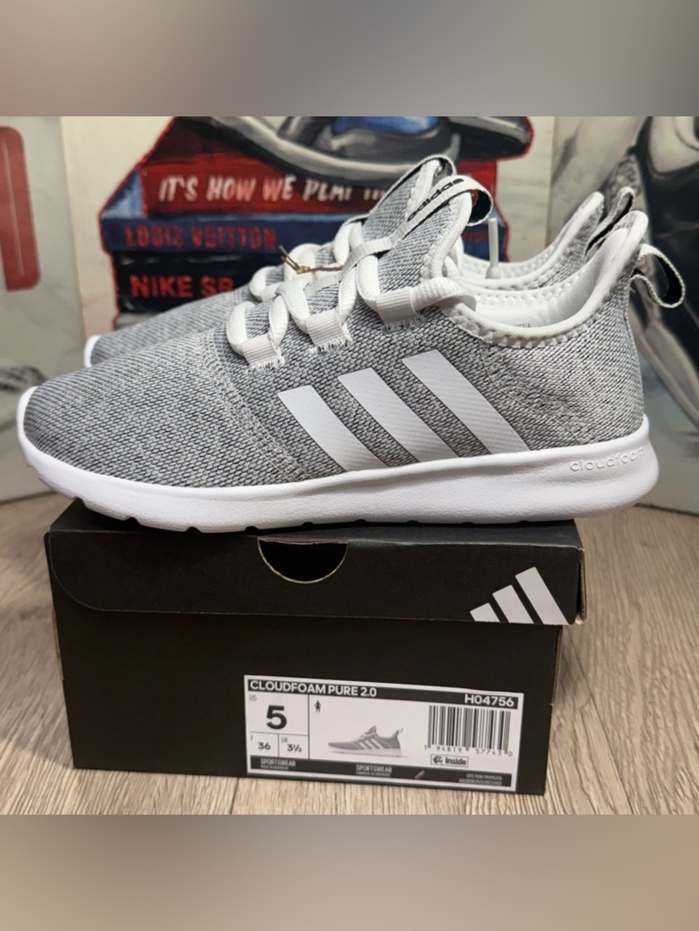 New Adidas Cloudfoam Pure 2.0 Cloud White, Core Black Women Shoes Size 5, 5.5